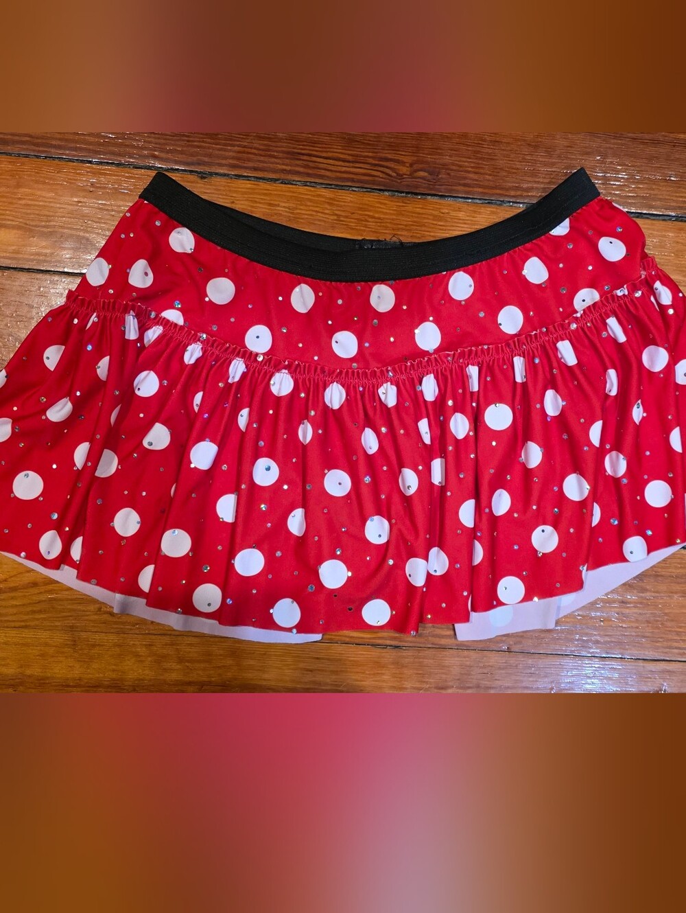 Run Disney Sparkle Athletic Red Polka Dot Ruffle Mini Skirt Size Medium